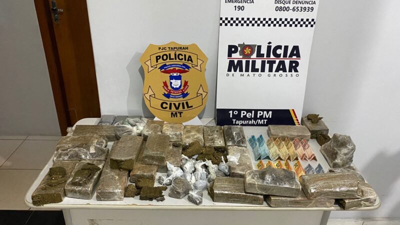 Polícias Militar e Civil prendem dupla e apreendem adolescente com 12 quilos de maconha em Tapurah