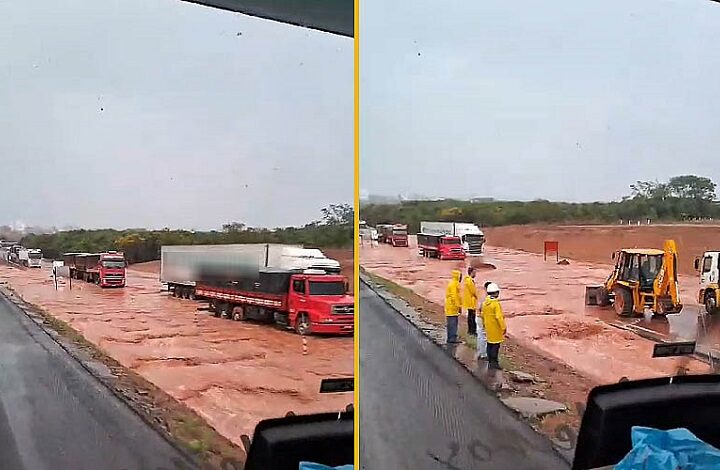 Forte chuva interrompe trecho na rodovia163 próximo Nova Mutum