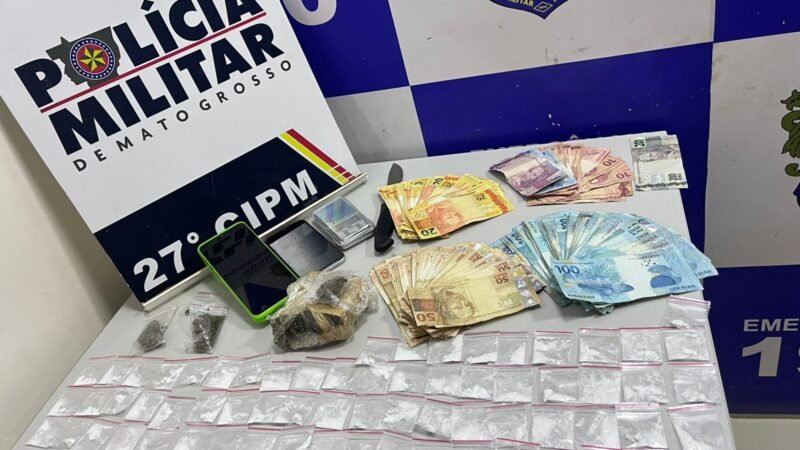 PM prende jovem com porções de drogas e R$ 9,8 mil em dinheiro em Confresa