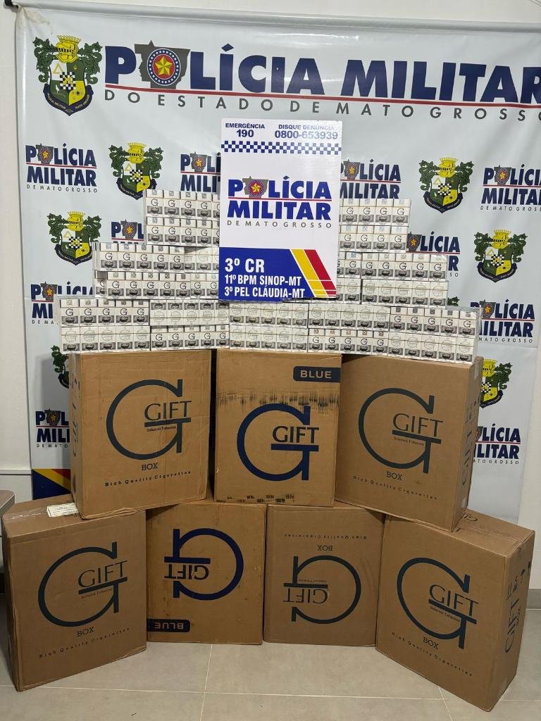 Polícia Militar prende mãe e filho com quatro mil maços de cigarros contrabandeados em Cláudia