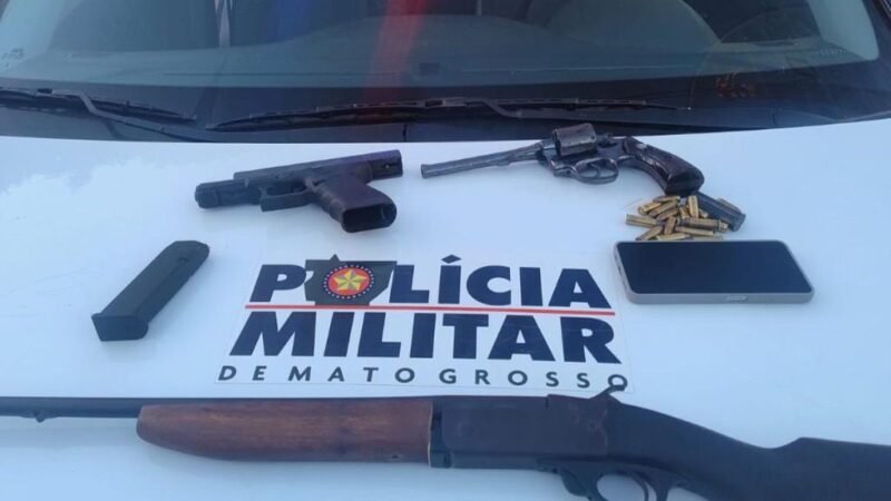 PM desarticula quadrilha e apreende arma de fogo de facção em São José dos Quatro Marcos