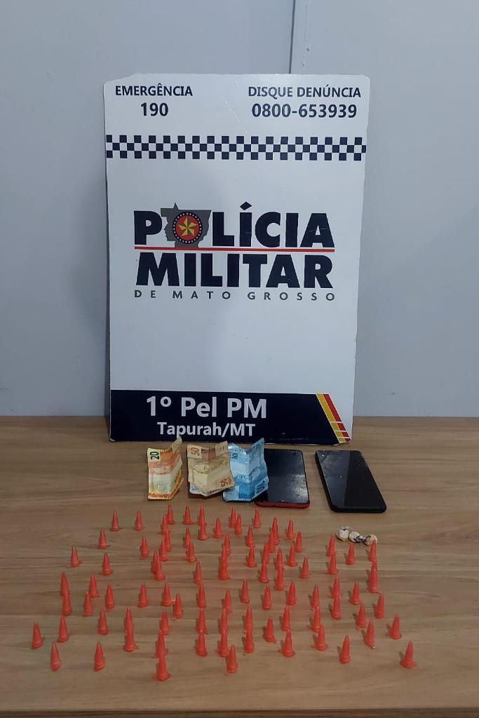 Polícia Militar prende jovem de 18 anos e apreende adolescente por tráfico de drogas em Tapurah