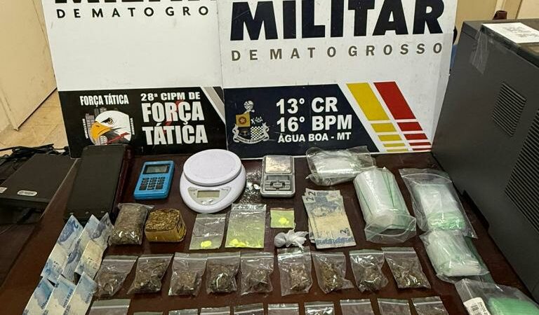 Polícia Militar prende três pessoas com drogas e arma de fogo em Água Boa
