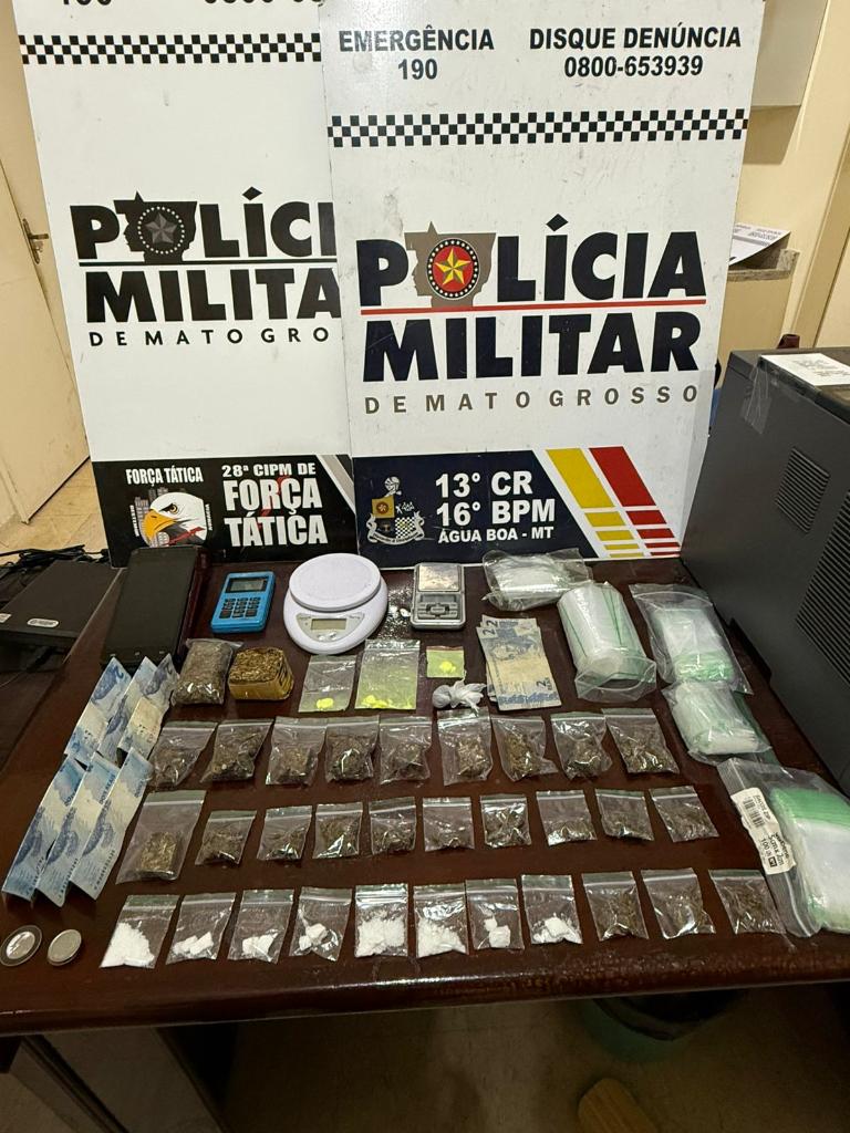 Polícia Militar prende três pessoas com drogas e arma de fogo em Água Boa