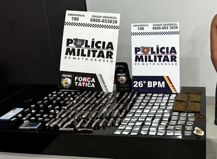 Força Tática prende faccionado com 174 porções de drogas durante abordagem em Nova Mutum