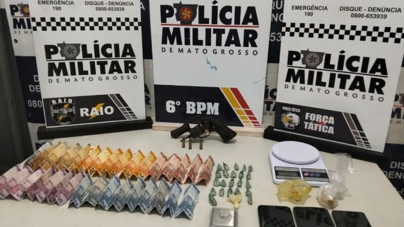 Polícia Militar detém três faccionados com revólver e pasta base de cocaína em Cáceres