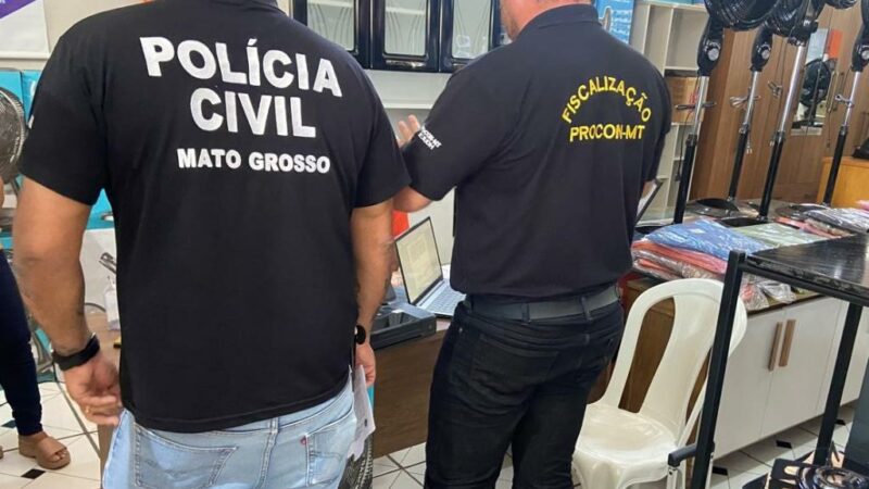Polícia Civil e Procon fiscalizam loja de móveis em Acorizal investigada por golpes em aposentados